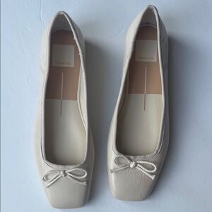 Dolce Vita Cream Square-Toe Ballet Flats with Bow